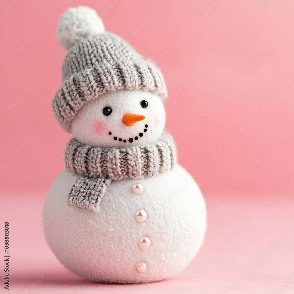 Snowman with pearl buttons and a knitted hat, elegant winter design Snowman with pearl buttons and a knitted hat, elegant winter design