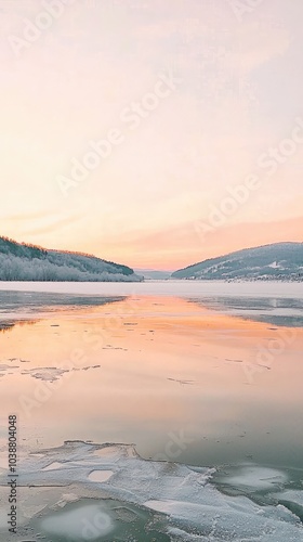 Serene Winter Sunrise Over Frozen Lake