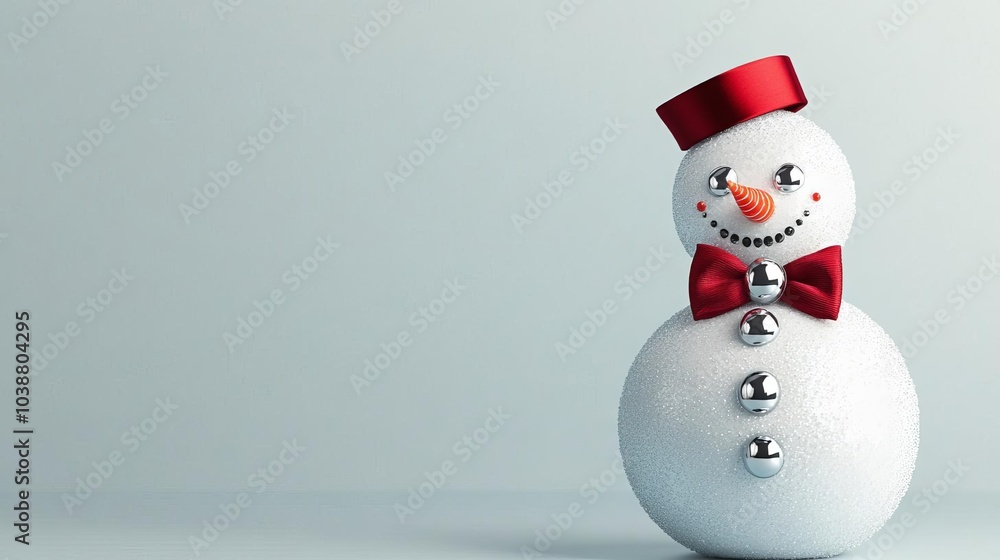 Snowman with shiny silver buttons and a red bowtie, festive winter design Snowman with shiny silver buttons and a red bowtie, festive winter design