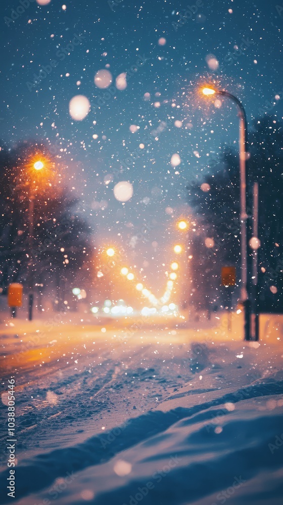 Snowstorm at Dusk with Streetlights and Warm Glow Snowstorm at Dusk with Streetlights and Warm Glow
