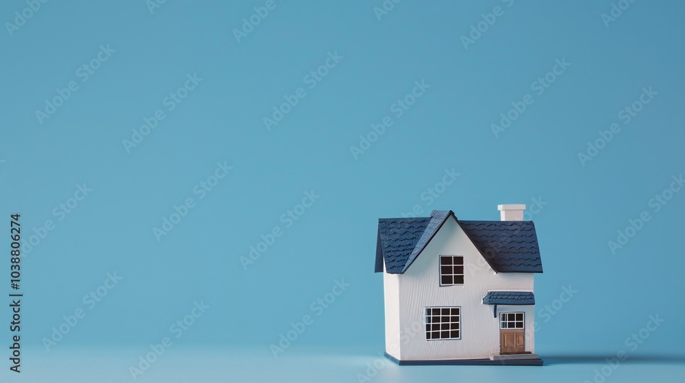 Mini residential craft house on a blue background Mini residential craft house on a blue background