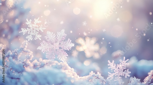 Soft Pastel Snowflakes in Gentle Focus Background
