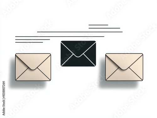 Minimalist Stylized Envelopes Trio on White Background. Modern Digital Design Concept for Communication or Web