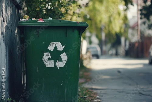 A medium view of a recycling bin in green