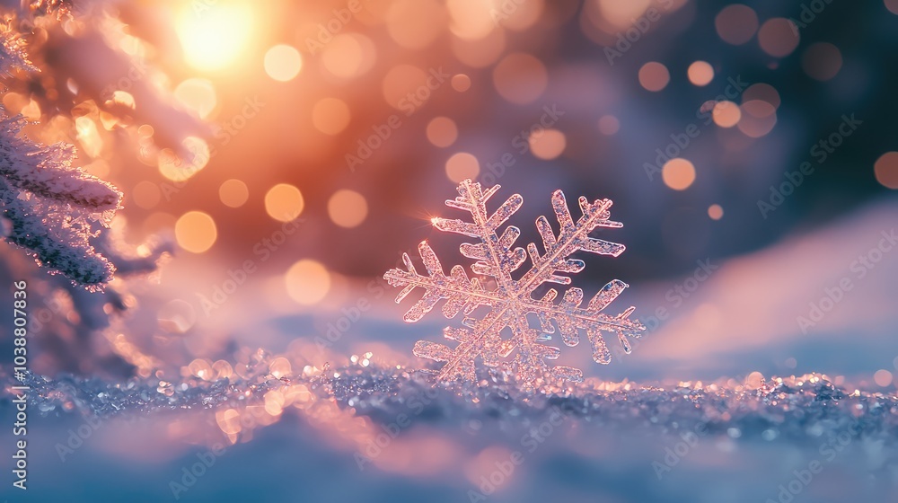 Sparkling Snowflake on Blurred Winter Background Sparkling Snowflake on Blurred Winter Background