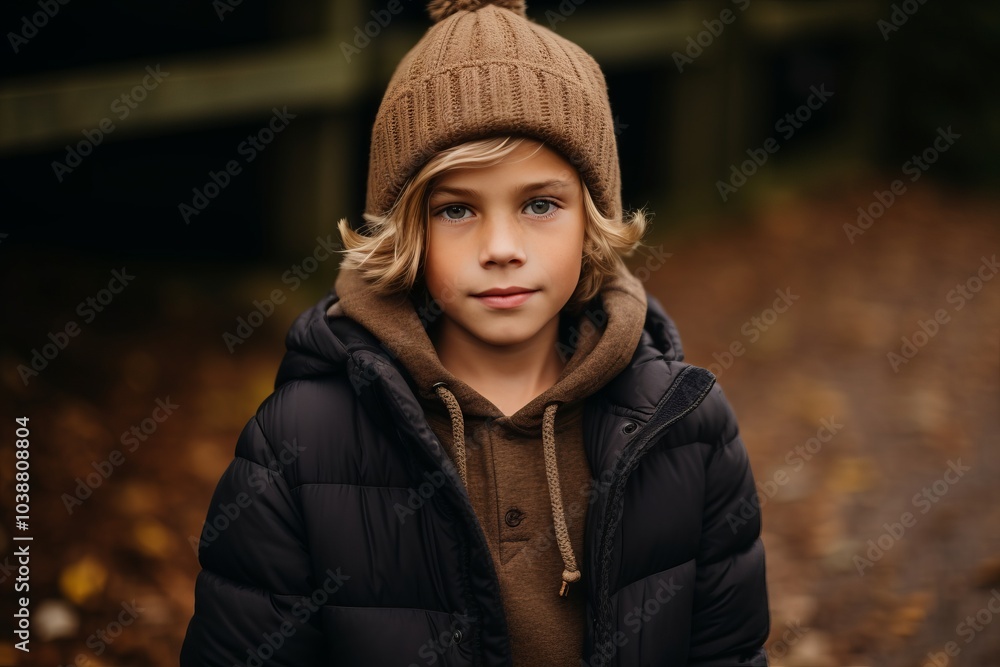 Outdoor portrait of a cute little boy in a knitted hat and coat. Autumn season. Outdoor portrait of a cute little boy in a knitted hat and coat. Autumn season.