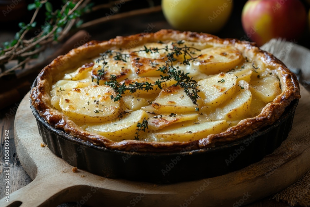 A robust pie filled with potatoes apples and cheese in a shortbread crust Swiss dishes Savory pastries