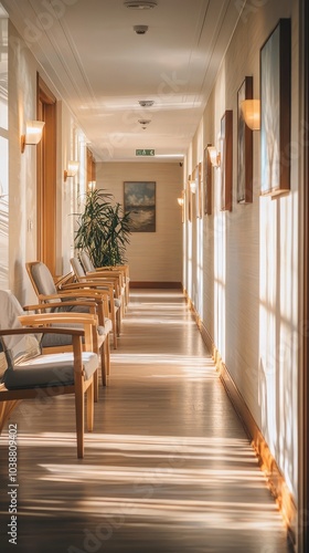 Serene Hospice Hallway with Soft Lighting