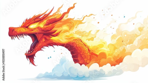 Illustration for a cloud shaped like a dragon breathing fire