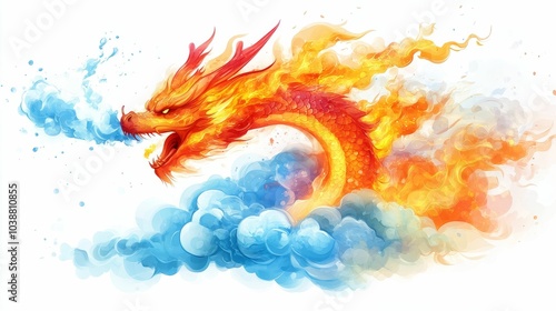 Illustration for a cloud shaped like a dragon breathing fire