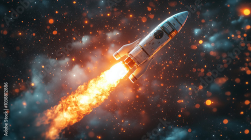 Wallpaper Mural A rocket soaring high above the earths atmosphere through fluffy clouds. Concept Space Exploration. Torontodigital.ca