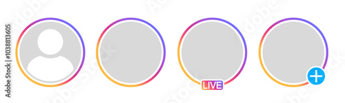 Profile icon set icons, Instagram live video streaming frame set, social media avatar frames, user profile avatar frame for broadcast stream, live broadcast social network stories circle frame