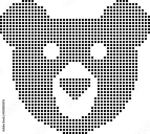 Bear Face dotted Pixel Style Isolated on White background Vector illustration.