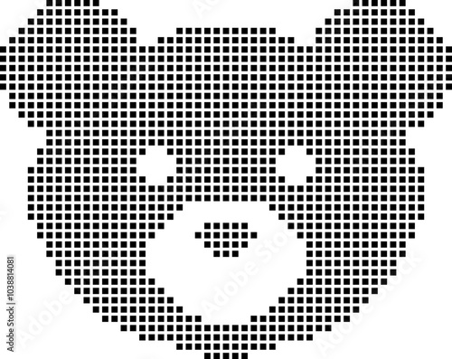 Bear Face dotted Pixel Style Isolated on White background Vector illustration.