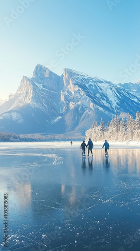 Graceful Ice Skaters on a Crystal Clear Lake photo