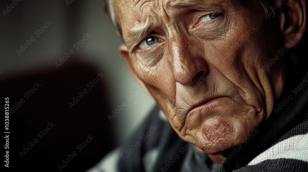 A close-up image of a serious elderly man with deep lines and focused eyes, capturing a moment of contemplation and introspection, richly detailed in color. A close-up image of a serious elderly man with deep lines and focused eyes, capturing a moment of contemplation and introspection, richly detailed in color.