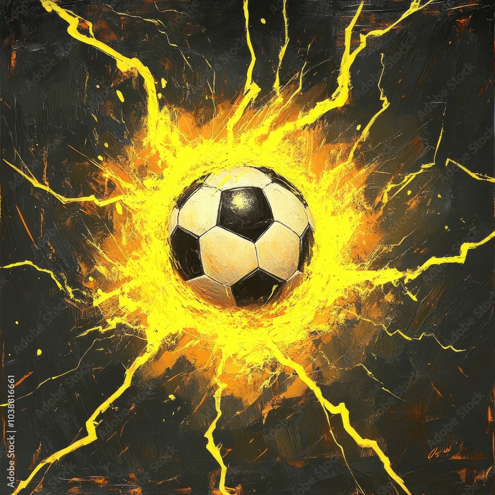 Naklejka premium Football Amid Yellow Lightning Bolts