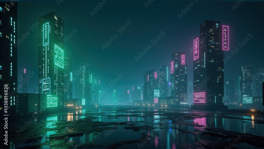 Generative, AI, neon-lit street at night with glowing signs and empty road, evoking a cyberpunk aesthetic.
Generative, AI, neon-lit street at night with glowing signs and empty road, evoking a cyberpunk aesthetic.