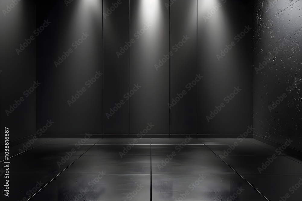 A black room with three spotlights on the wall A black room with three spotlights on the wall