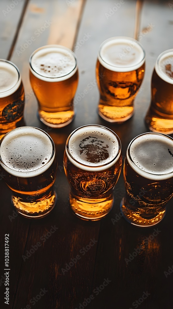 subjective view of various beer glasses gourmet, advertising image, black wooden table, subjective view of various beer glasses gourmet, advertising image, black wooden table,