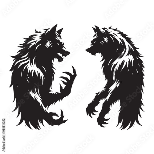 Set of werewolf silhouettes isolated on a white background, Vector illustration.