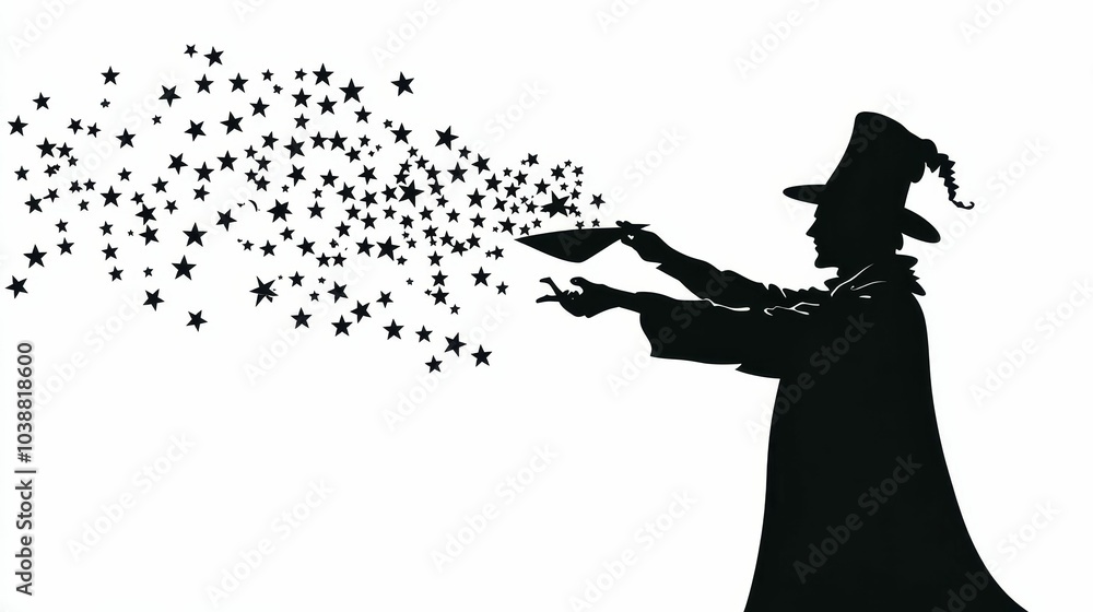 Illustration for a magician pulling stars from a hat Illustration for a magician pulling stars from a hat