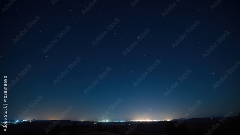Night Sky with Stars Over Dimly Lit Landscape Night Sky with Stars Over Dimly Lit Landscape