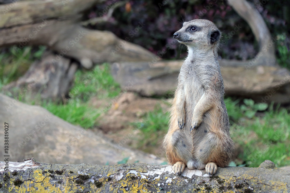 Fototapeta premium A vigilant meerkat guards its surroundings