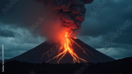 Dramatic Volcano Eruption with Lava and Ash Clouds