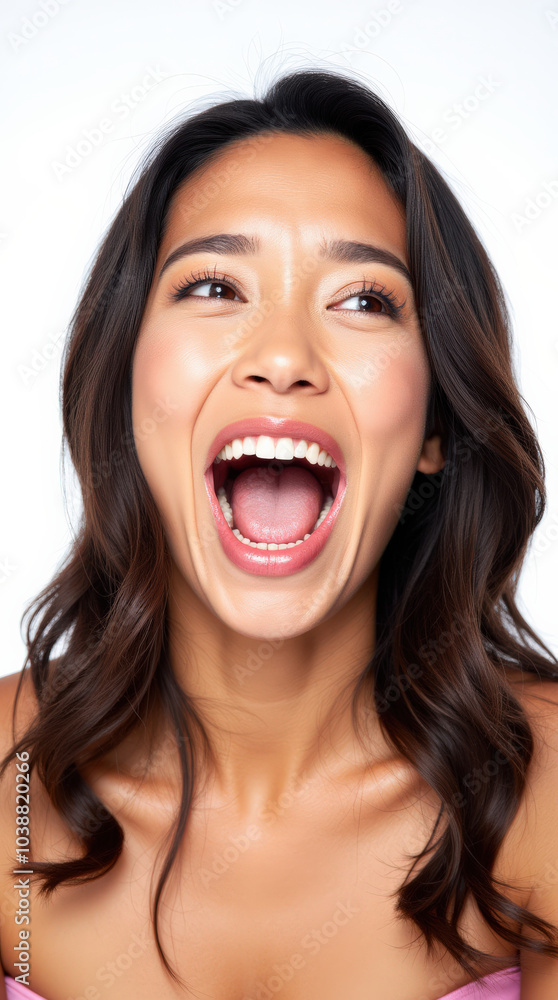 Excited Asian Person Expressing Joy on a Vibrant White Background – Enthusiastic Portrait for Emotions, Celebrations, and Marketing Campaigns Excited Asian Person Expressing Joy on a Vibrant White Background – Enthusiastic Portrait for Emotions, Celebrations, and Marketing Campaigns