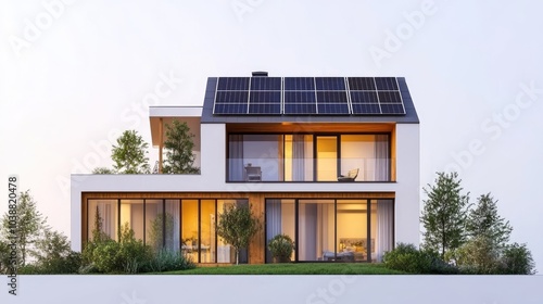 Transparent background of a stylish modern house with solar panels, perfect for green energy and sustainable living concepts