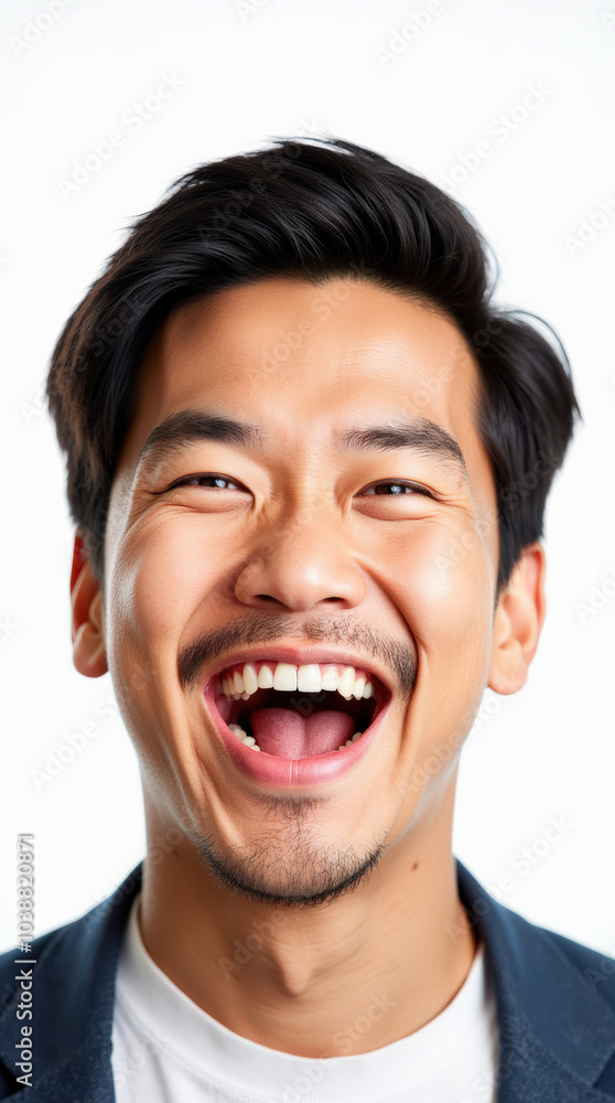 Excited Asian Person Expressing Joy on a Vibrant White Background – Enthusiastic Portrait for Emotions, Celebrations, and Marketing Campaigns Excited Asian Person Expressing Joy on a Vibrant White Background – Enthusiastic Portrait for Emotions, Celebrations, and Marketing Campaigns