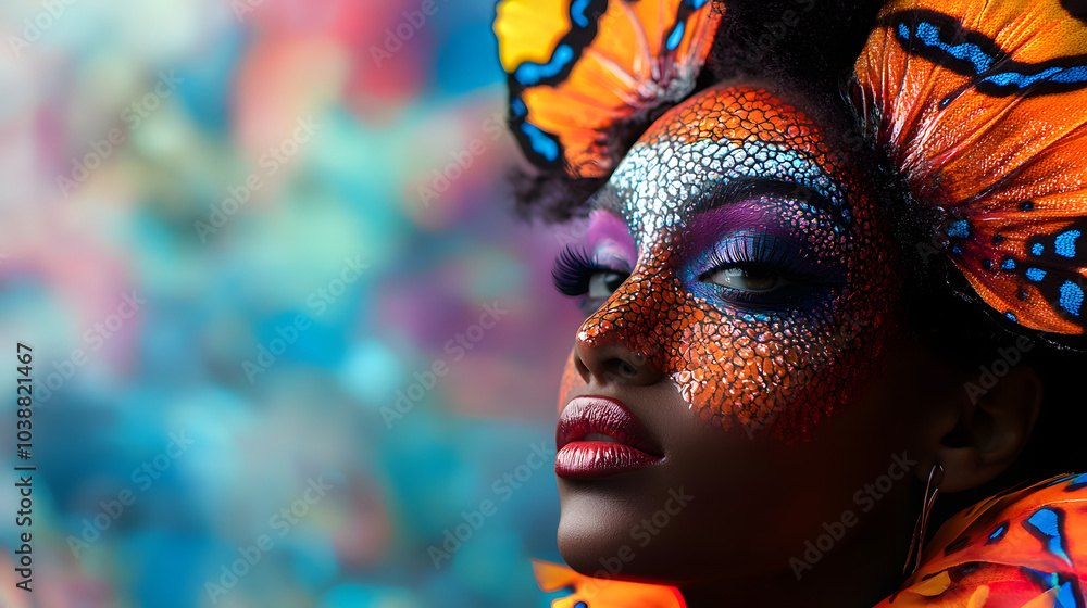 A Fashionable Person with Clownfish Skin and Glam Rock Attitude Against Artistic Wallpaper A Fashionable Person with Clownfish Skin and Glam Rock Attitude Against Artistic Wallpaper