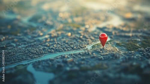 A pin marks a spot on a map, highlighting routes for adventure, navigation, logistics, and travel, emphasizing discovery and communication.