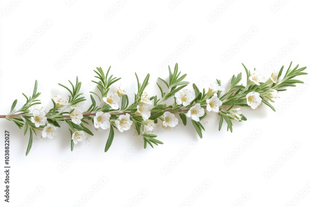 Blooming rosemary sprig on a white background fragrant evergreen plant Blooming rosemary sprig on a white background fragrant evergreen plant
