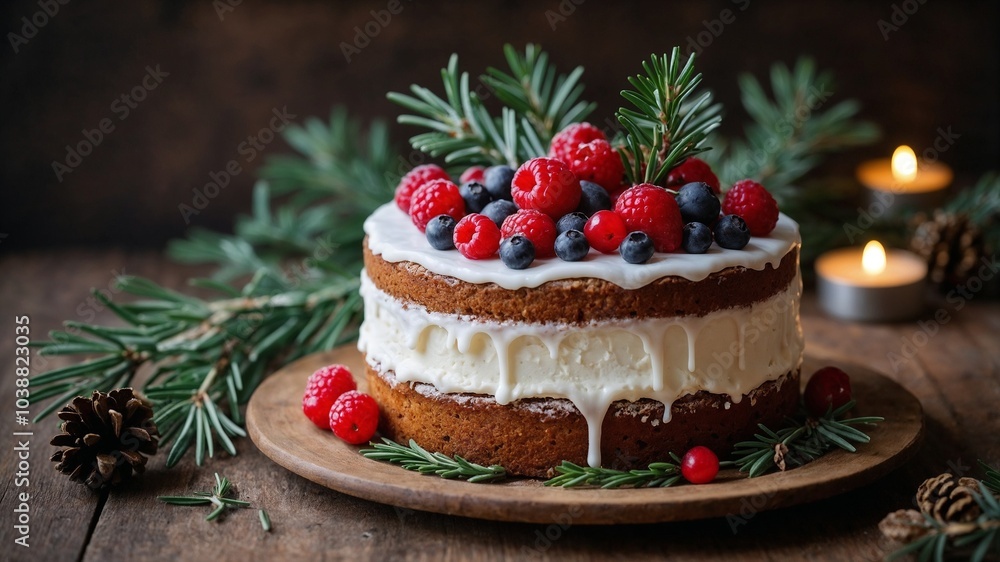 custom made wallpaper toronto digitalA closeup shot of a Christmas cake with berries