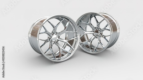 Shiny chrome alloy wheels with intricate designs, perfect for enhancing vehicle aesthetics and performance. photo