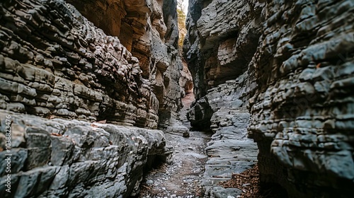 Scenic Cave Passageway with Jagged Rocks Illuminated by Sunlight. Concept of Natural Wonders, Adventure Exploration, and Geological Formations