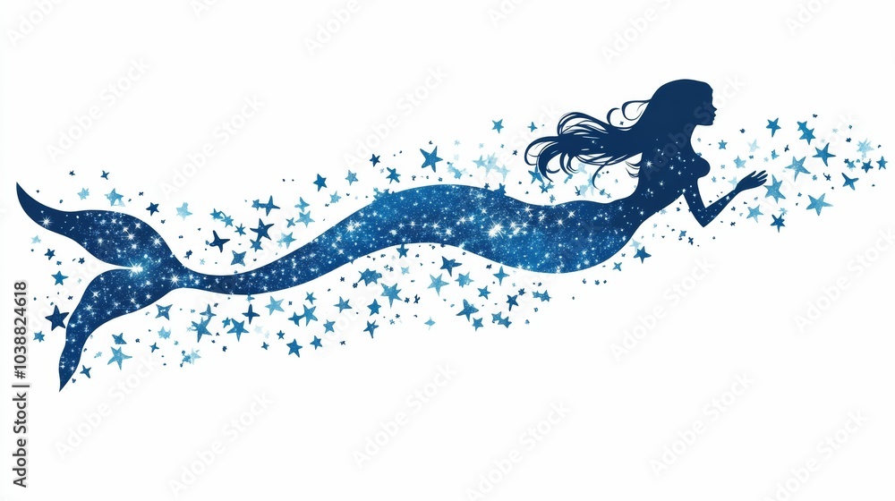 Illustration for a mermaid swimming through a sea of stars Illustration for a mermaid swimming through a sea of stars