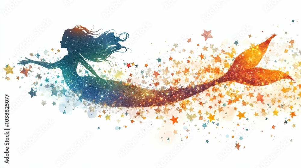 Naklejka premium Illustration for a mermaid swimming through a sea of stars
