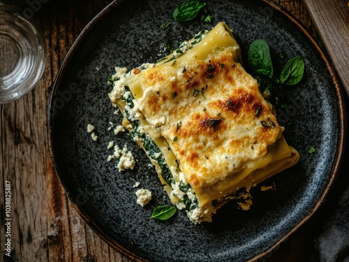 Cannelloni filled with ricotta and spinach plated photo