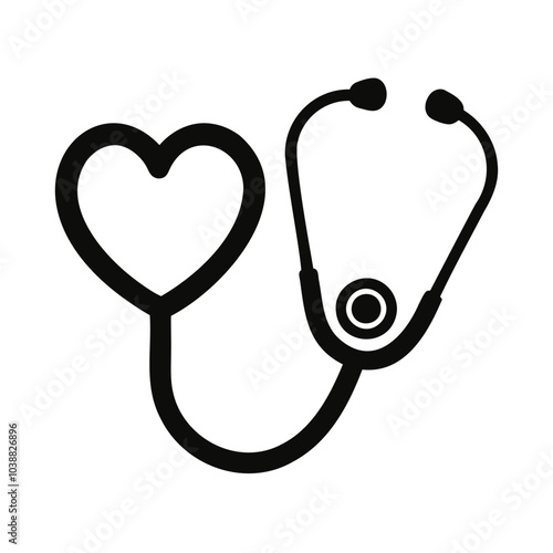 Stethoscope black silhouette vector icon, stethoscope logo healthcare, heart shape  vector outline  illustration