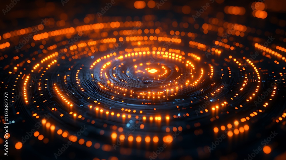 Abstract circular pattern of glowing lights in dark background. Abstract circular pattern of glowing lights in dark background.