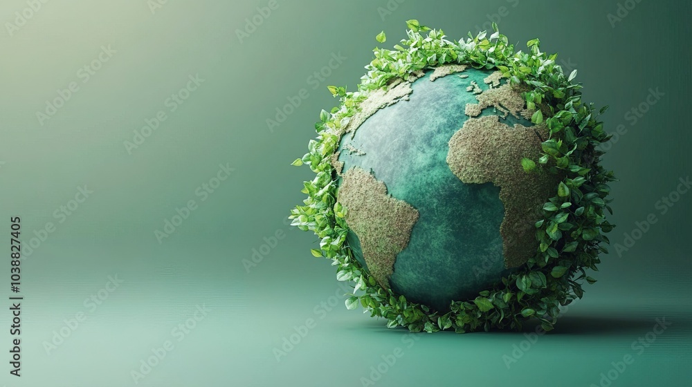 Fototapeta premium Ecofriendly globe icon made of leaves and vines floating