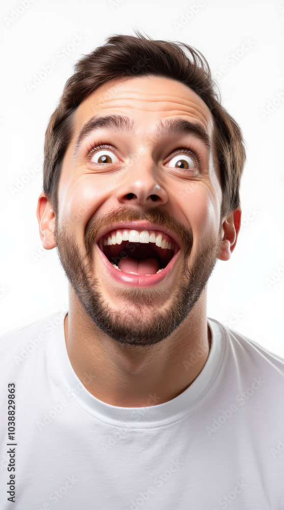 Excited Person in Vibrant Clothes and Joyful Expressions: Colorful Portrait on White Backgrounds for Stock Photography Excited Person in Vibrant Clothes and Joyful Expressions: Colorful Portrait on White Backgrounds for Stock Photography