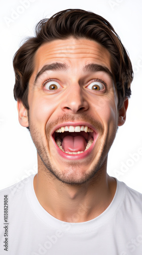 Excited Person in Vibrant Clothes and Joyful Expressions: Colorful Portrait on White Backgrounds for Stock Photography