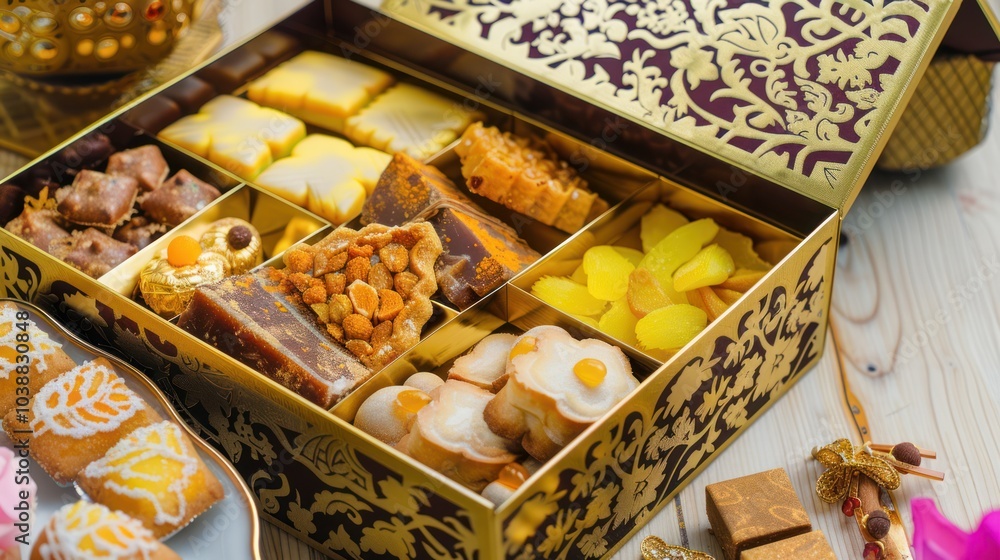 Fototapeta premium Gourmet Gift Box with Assorted Cookies and Sweets
