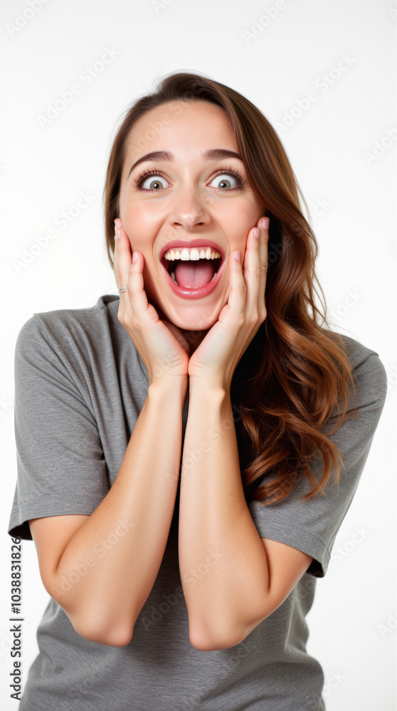 Excited Person in Vibrant Clothes and Joyful Expressions: Colorful Portrait on White Backgrounds for Stock Photography Excited Person in Vibrant Clothes and Joyful Expressions: Colorful Portrait on White Backgrounds for Stock Photography