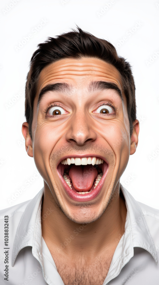 Excited Person in Vibrant Clothes and Joyful Expressions: Colorful Portrait on White Backgrounds for Stock Photography Excited Person in Vibrant Clothes and Joyful Expressions: Colorful Portrait on White Backgrounds for Stock Photography