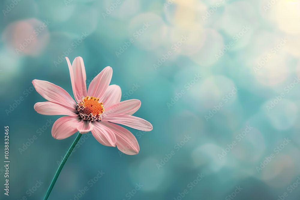 A single pink flower is the main focus of the image A single pink flower is the main focus of the image